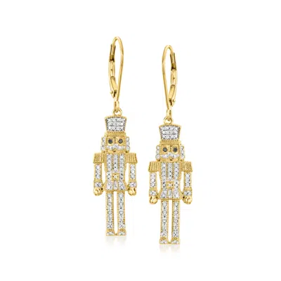Ross-simons Black And White Diamond Nutcracker Drop Earrings In 18kt Gold Over Sterling