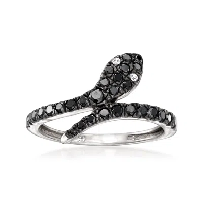 Ross-simons Black And White Diamond Snake Bypass Ring In Sterling Silver