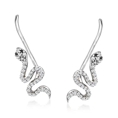 Ross-simons Black And White Diamond Snake Ear Climbers In Sterling Silver