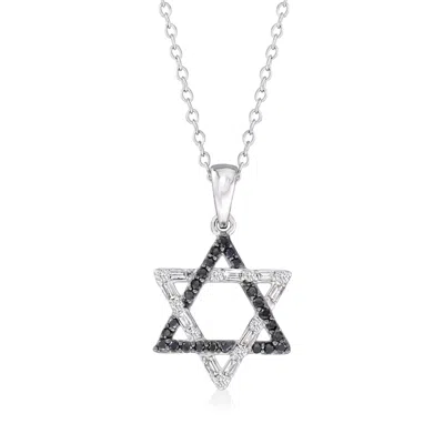 Ross-simons Black And White Diamond Star Of David Pendant Necklace In 14kt White Gold In Multi