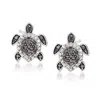 Ross-simons Black And White Diamond Turtle Earrings In Sterling Silver In White