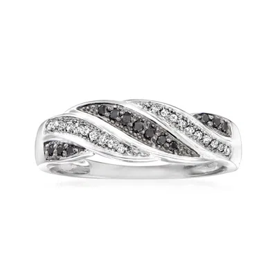 Ross-simons Black And White Diamond Twist Ring In Sterling Silver