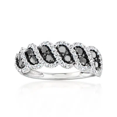 Ross-simons Black And White Diamond Twisted Ring In Sterling Silver