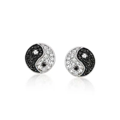 Ross-simons Black And White Diamond Yin-yang Earrings In Sterling Silver