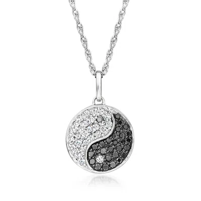 Ross-simons Black And White Yin-yang Pendant Necklace In Sterling Silver