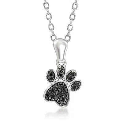 Ross-simons Black Diamond-accented Paw Print Pendant Necklace In Sterling Silver