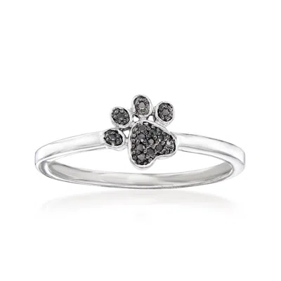 Ross-simons Black Diamond-accented Paw Print Ring In Sterling Silver