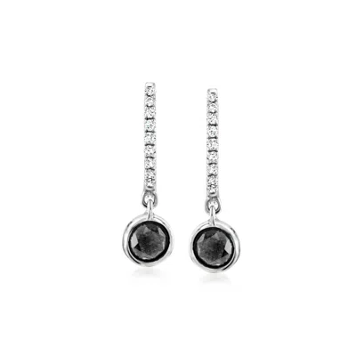 Ross-simons Black Diamond And . White Diamond Hoop Drop Earrings In Sterling Silver