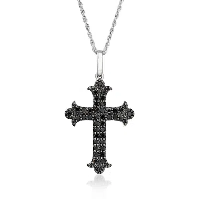 Ross-simons Black Diamond Cross Pendant Necklace In Sterling Silver In Metallic