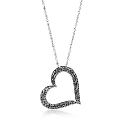 Ross-simons Black Diamond Heart Pendant Necklace In Sterling Silver In Multi