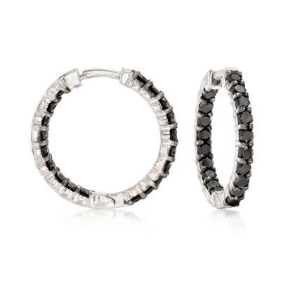 Ross-simons Black Diamond Inside-outside Hoop Earrings In Sterling Silver In White
