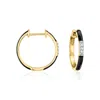 Ross-simons Black Enamel And Diamond Hoop Earrings In 18kt Gold Over Sterling In Gold