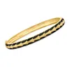 Ross-simons Black Enamel Art Deco-style Bangle Bracelet In 18kt Gold Over Sterling