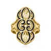 Ross-simons Black Enamel Filigree Ring In 18kt Gold Over Sterling