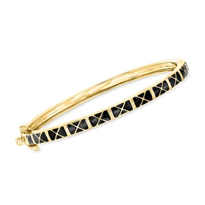 Ross-simons Black Enamel X Bangle Bracelet In 18kt Gold Over Sterling