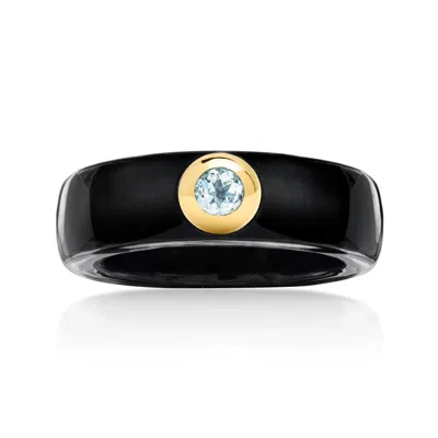 Ross-simons Black Jade And . Sky Blue Topaz Ring With 14kt Yellow Gold