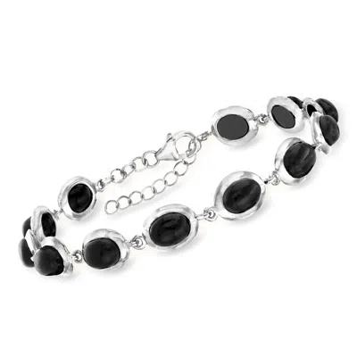 Ross-simons Black Onyx Cabochon Station Bracelet In Sterling Silver In Multi