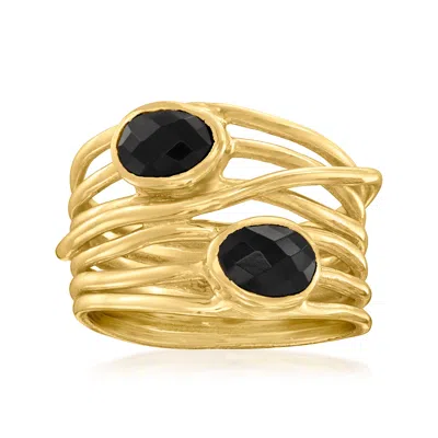 Ross-simons Black Onyx Multi-row Ring In 18kt Gold Over Sterling