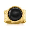 Ross-simons Black Onyx Ring In Textured And Polished 18kt Gold Over Sterling In Black