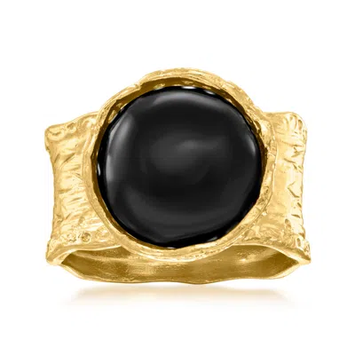 Ross-simons Black Onyx Ring In Textured And Polished 18kt Gold Over Sterling