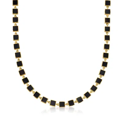 Ross-simons Black Onyx Station Necklace In 18kt Yellow Gold Over Sterling Silver In Multi