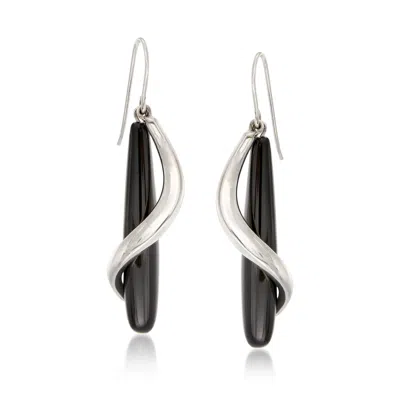 Ross-simons Black Onyx Teardrop And Sterling Silver Spiral Drop Earrings