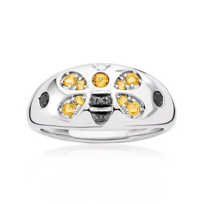 Ross-simons Black Spinel And . Citrine Bumblebee Ring With Black Diamonds In Sterling Silver In Metallic