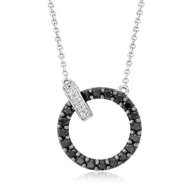 Ross-simons Black Spinel And . Diamond Circle Clasp Necklace In Sterling Silver In Multi