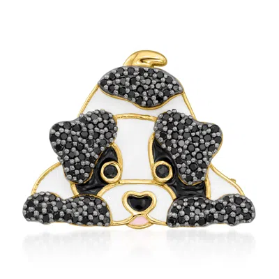 Ross-simons Black Spinel Dog Pin/pendant With Multicolored Enamel In 18kt Gold Over Sterling