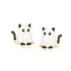 Ross-simons Black Spinel Ghost Cat Earrings With White Enamel In 18kt Gold Over Sterling In Multi