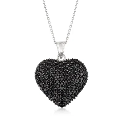 Ross-simons Black Spinel Heart Pendant Necklace In Sterling Silver In Multi