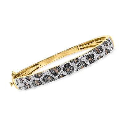 Ross-simons Black, White And Brown Diamond Leopard Bangle Bracelet In 18kt Gold Over Sterling In Multi