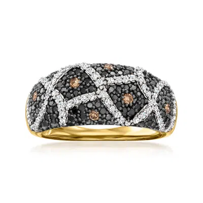 Ross-simons Black, White And Brown Diamond Leopard Ring In 18kt Gold Over Sterling