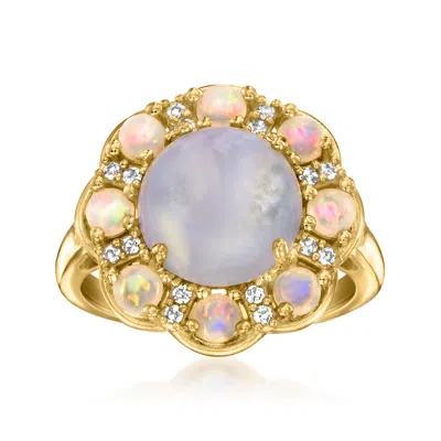 Ross-simons Blue Agate Ring With Opal And White Topaz In 18kt Gold Over Sterling