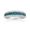 Ross-simons Blue And White Diamond 3-row Ring In 14kt White Gold In Metallic