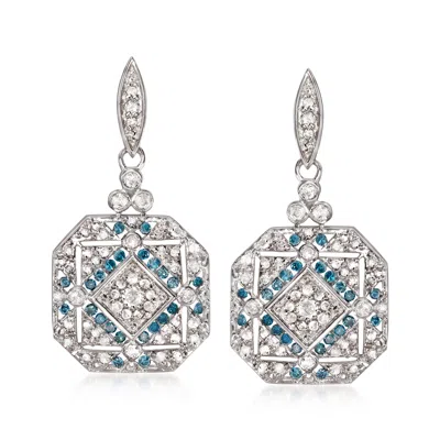 Ross-simons Blue And White Diamond Drop Earrings In Sterling Silver In Metallic
