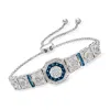 Ross-simons Blue And White Diamond Octagon Bolo Bracelet In Sterling Silver In White