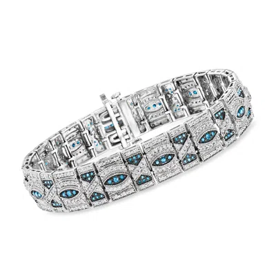 Ross-simons Blue And White Diamond Woven-pattern Bracelet In Sterling Silver In Multi