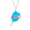 Ross-simons Blue And White Enamel Pickleball Pendant Necklace In Sterling Silver And 18kt Gold Over Sterling In Multi