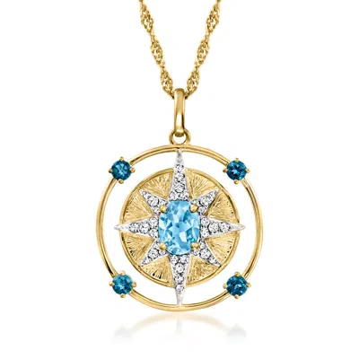 Ross-simons Blue And White Topaz North Star Pendant Necklace In 18kt Gold Over Sterling