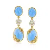 Ross-simons Blue Chalcedony And White Topaz Nature-inspired Drop Earrings With Diamonds In 18kt Gold Over Sterli In Multi