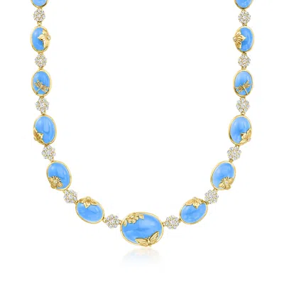 Ross-simons Blue Chalcedony And White Topaz Nature Overlay Necklace With . Diamonds In 18kt Gold Over Sterling In Multi