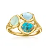 Ross-simons Blue Chalcedony, Larimar And Turquoise Ring In 18kt Gold Over Sterling