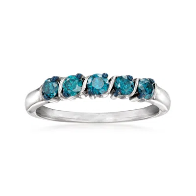 Ross-simons Blue Diamond 5-stone Ring In Sterling Silver In White