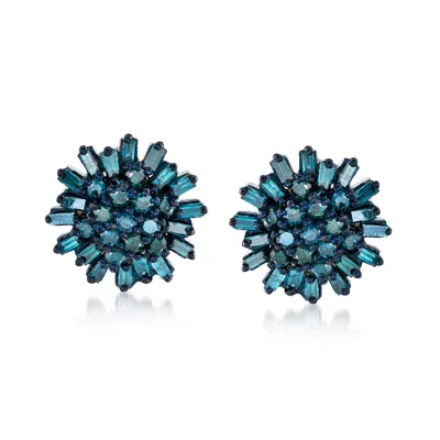 Ross-simons Blue Diamond Earrings In Sterling Silver In White