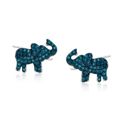 Ross-simons Blue Diamond Elephant Earrings In Sterling Silver In White