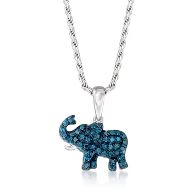 Ross-simons Blue Diamond Elephant Pendant Necklace In Sterling Silver In White