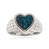 Ross-simons Blue Diamond Heart Ring In Sterling Silver In White