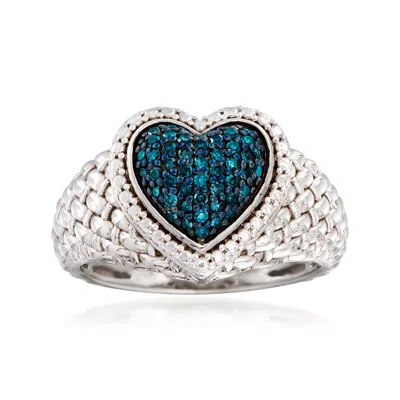 Ross-simons Blue Diamond Heart Ring In Sterling Silver In White