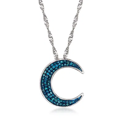Ross-simons Blue Diamond Moon Pendant Necklace In Sterling Silver In Multi